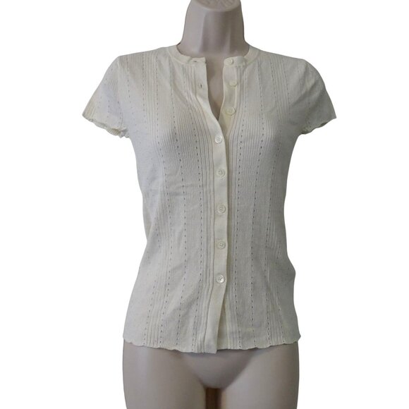 Madewell Pointelle Ivory Button Up Short Sleeve Knit Cardigan Women Sz XS NX774 - Picture 2 of 12